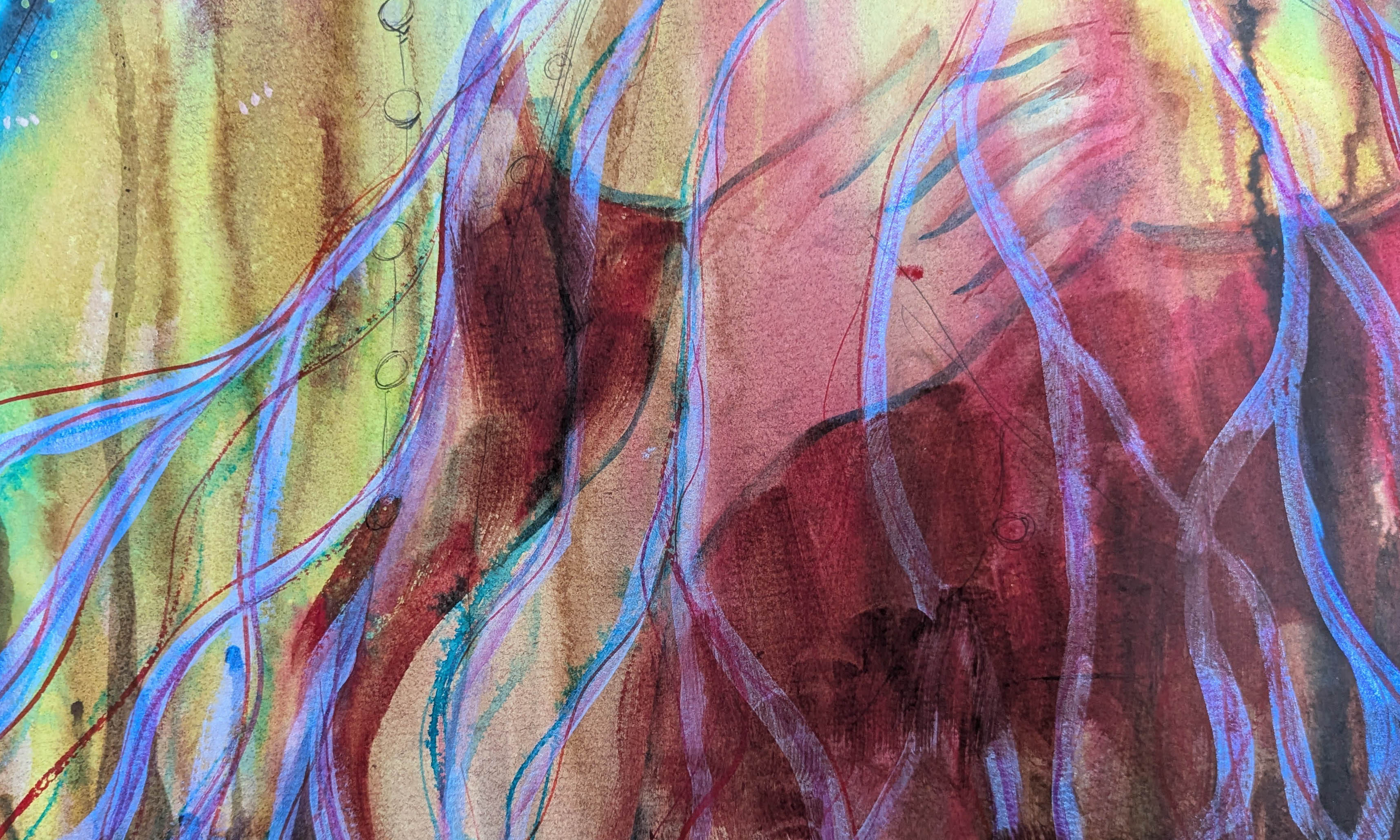 Painting of branching lines and a hand